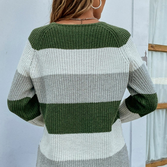 Striped Raglan Sleeve Rib-Knit Sweater - Picture 3 of 4